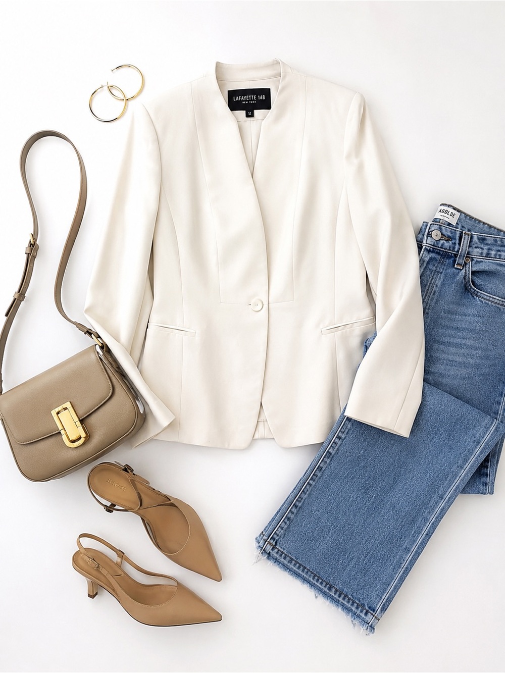 Lafayette 148 New York Cream Single-Button Blazer